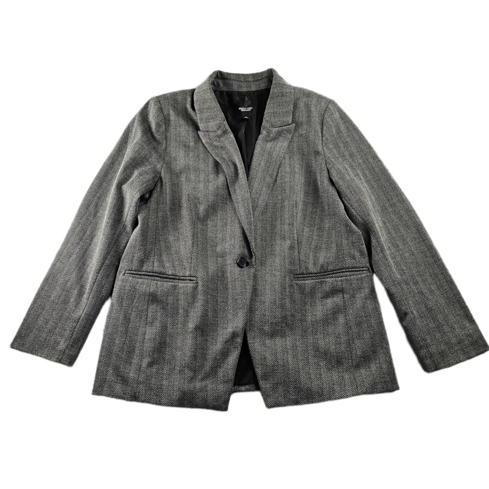 Simply Vera‎ Vera Wang Blazer Jacket Womens XL Gray Herringbone Single Breasted